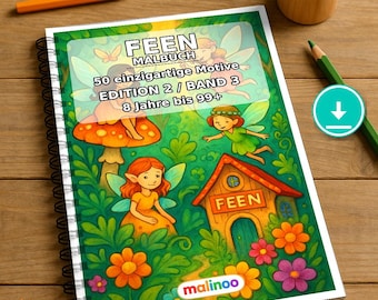 Libro para colorear de hadas en formato PDF (descarga digital): 50 páginas para colorear para niños – Volumen 3, Edición 1 (DIN-A4)