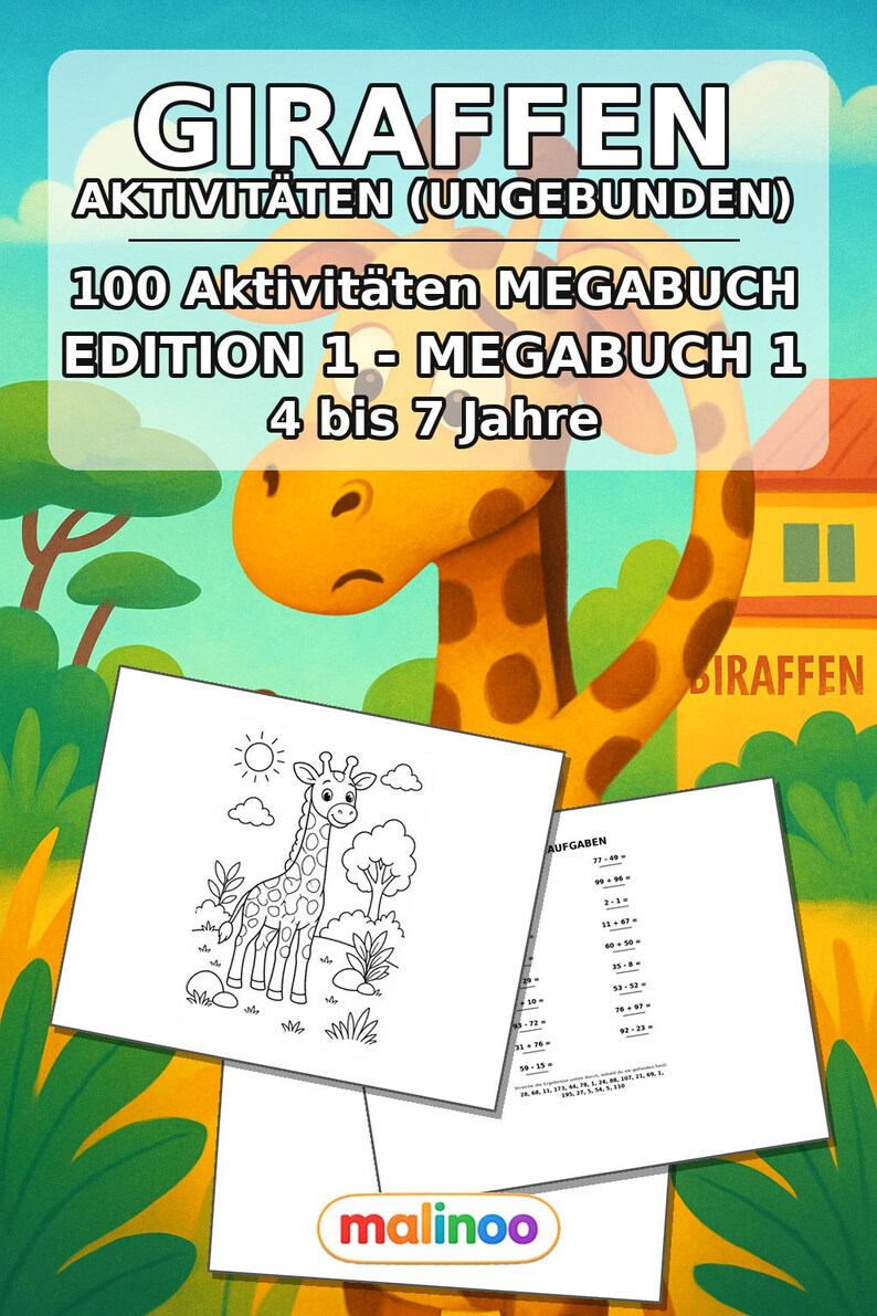 Giraffaktivitetsbok för barn – 100 pussel- och aktivitetssidor – Tryckt + Lös E1/B1 (DIN A4) – Present, Aktivitet, Adventskalender bild 2