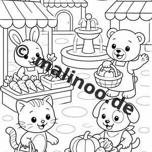 Dierenkleurboek voor kinderen – 50 kleurplaten – PDF-download E1/B1 (DIN-A4) – Cadeau, reisactiviteit, verjaardag, knutselactiviteit afbeelding 12