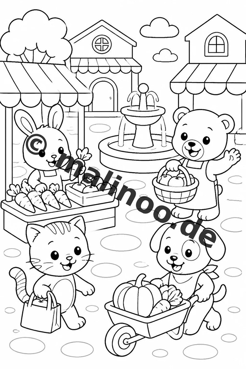 Dierenkleurboek voor kinderen – 50 kleurplaten – PDF-download E1/B1 (DIN-A4) – Cadeau, reisactiviteit, verjaardag, knutselactiviteit afbeelding 12