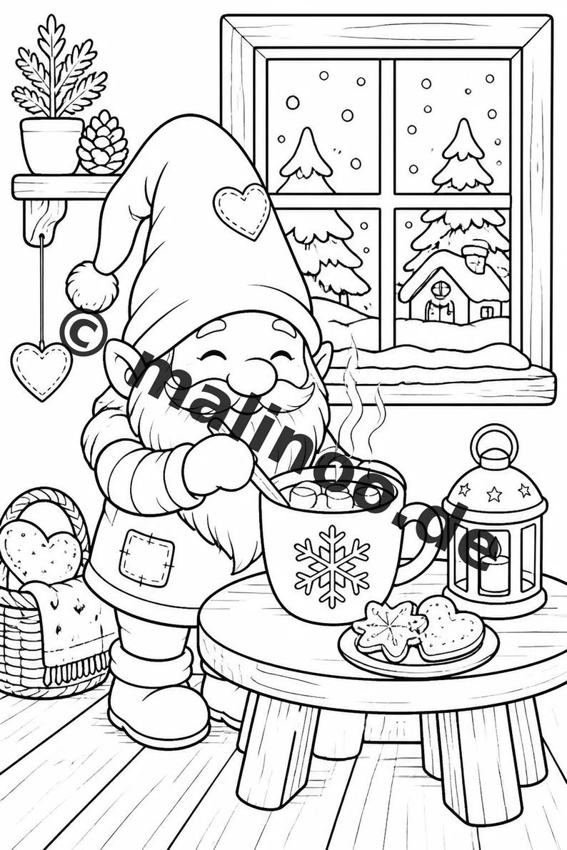 Livre de coloriage de gnomes pour enfants – 100 pages à colorier – Téléchargement PDF E1/B2 (DIN-A4) – Cadeau, activité, calendrier de l'Avent, anniversaire image 10