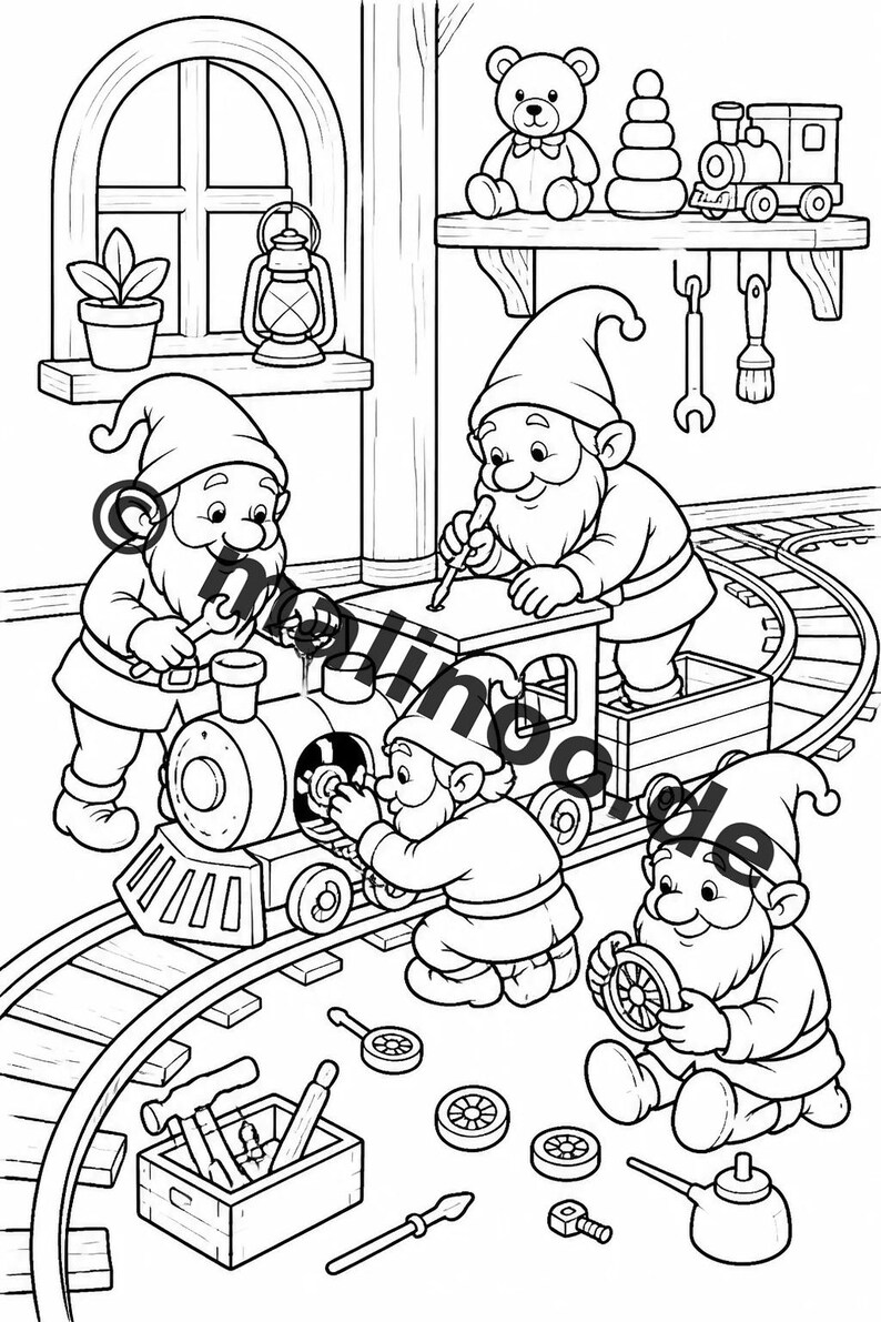 Heinzelmännchen Malbuch Kinder – 100 Ausmalbilder – PDF Download E1/B1 (DIN-A4) – Geschenk, Beschäftigung, Adventskalender, Geburtstag Bild 12