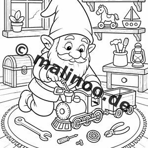 Livre de coloriage de gnomes pour enfants – 100 pages à colorier – Téléchargement PDF E1/B2 (DIN-A4) – Cadeau, activité, calendrier de l'Avent, anniversaire image 7