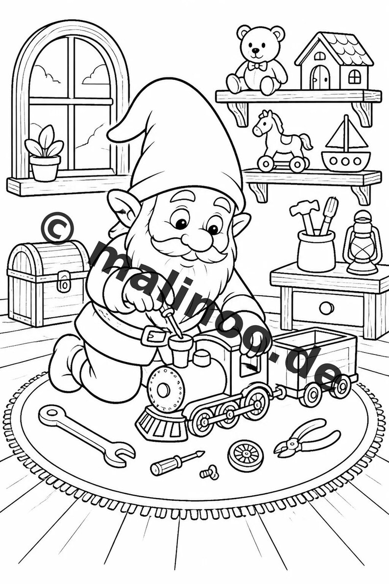 Livre de coloriage de gnomes pour enfants – 100 pages à colorier – Téléchargement PDF E1/B2 (DIN-A4) – Cadeau, activité, calendrier de l'Avent, anniversaire image 7