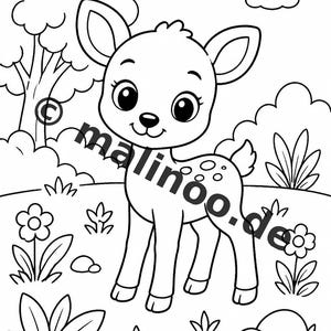Dierenkleurboek voor kinderen – 50 kleurplaten – PDF-download E1/B1 (DIN-A4) – Cadeau, reisactiviteit, verjaardag, knutselactiviteit afbeelding 3