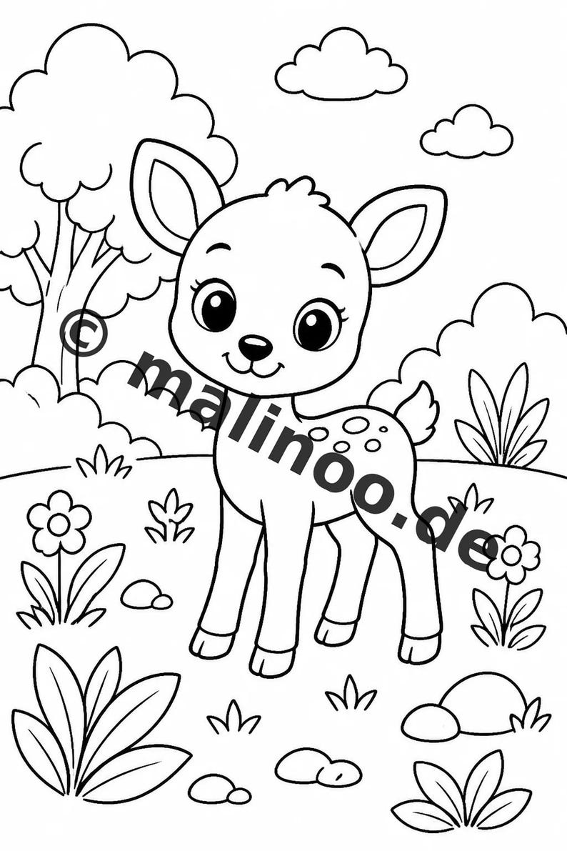 Dierenkleurboek voor kinderen – 50 kleurplaten – PDF-download E1/B1 (DIN-A4) – Cadeau, reisactiviteit, verjaardag, knutselactiviteit afbeelding 3