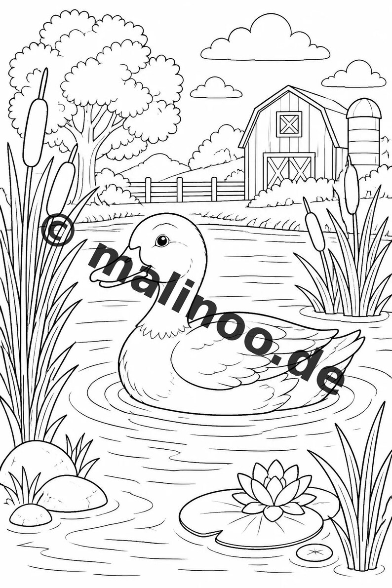 Libro para colorear de animales de granja para niños – 50 páginas para colorear – Descarga en PDF E1/B3 (DIN-A4) – Regalo, actividad de viaje, cumpleaños, actividad imagen 12