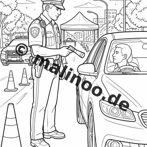 Police Coloring Book for Kids – 100 Coloring Pages – PDF Download E1/B4 (DIN-A4) – Gift, Activity, Advent Calendar, Birthday image 17