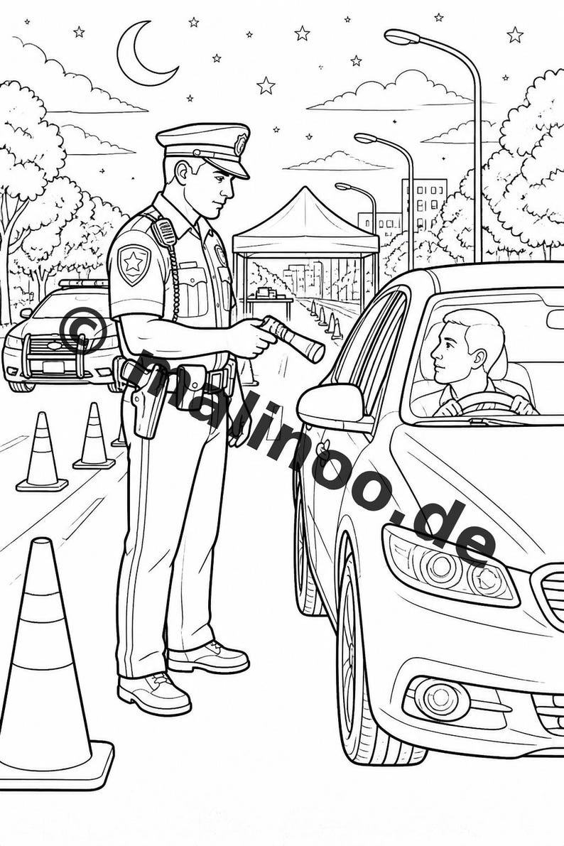 Police Coloring Book for Kids – 100 Coloring Pages – PDF Download E1/B4 (DIN-A4) – Gift, Activity, Advent Calendar, Birthday image 17