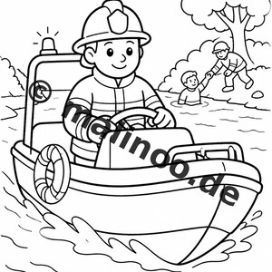 Livro de colorir infantil em estilo de quadrinhos sobre bombeiros – 100 páginas para colorir – Impresso + Folhas soltas E1/B1 (DIN A4) – Presente, atividade, calendário do Advento imagem 4