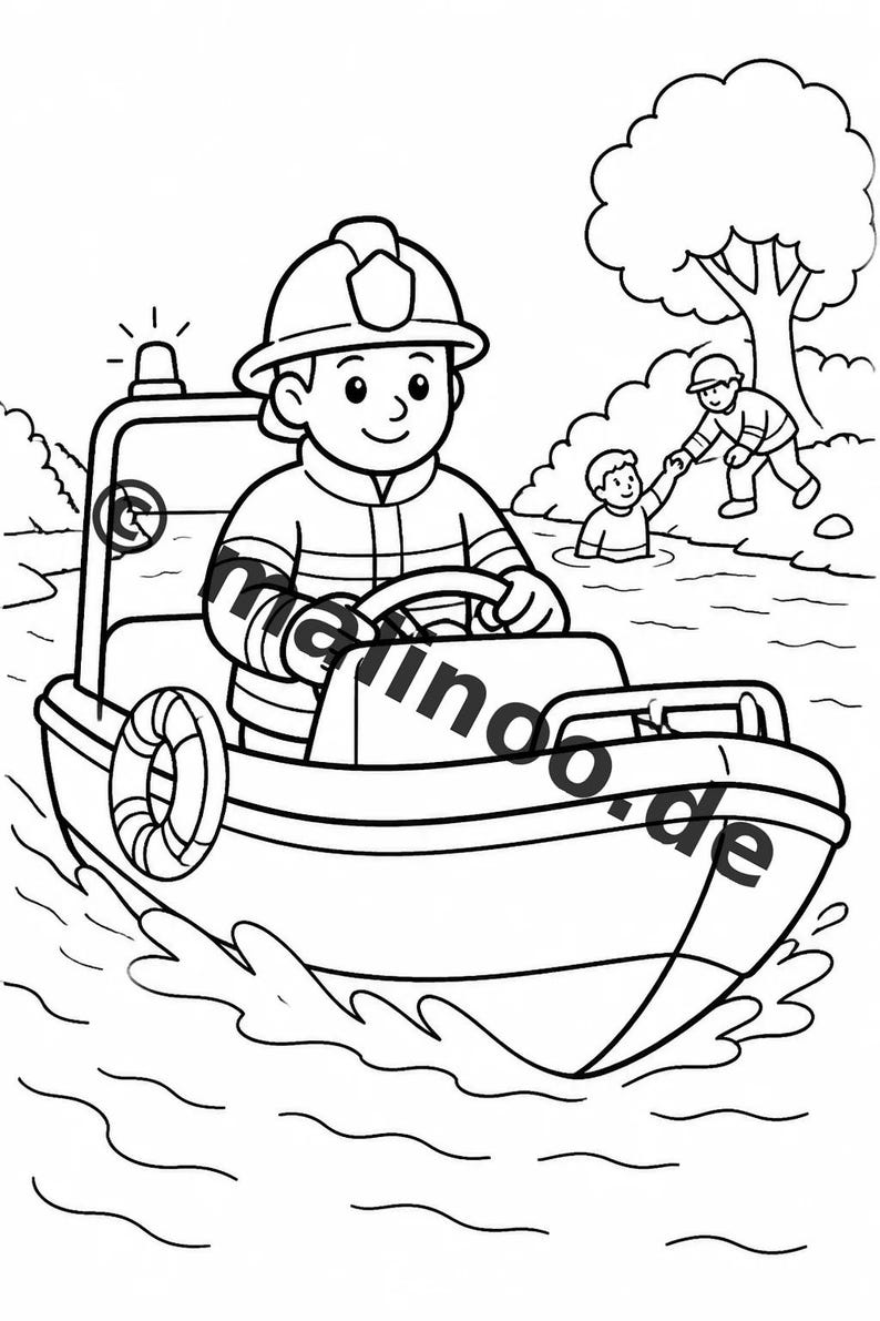 Livro de colorir infantil em estilo de quadrinhos sobre bombeiros – 100 páginas para colorir – Impresso + Folhas soltas E1/B1 (DIN A4) – Presente, atividade, calendário do Advento imagem 4