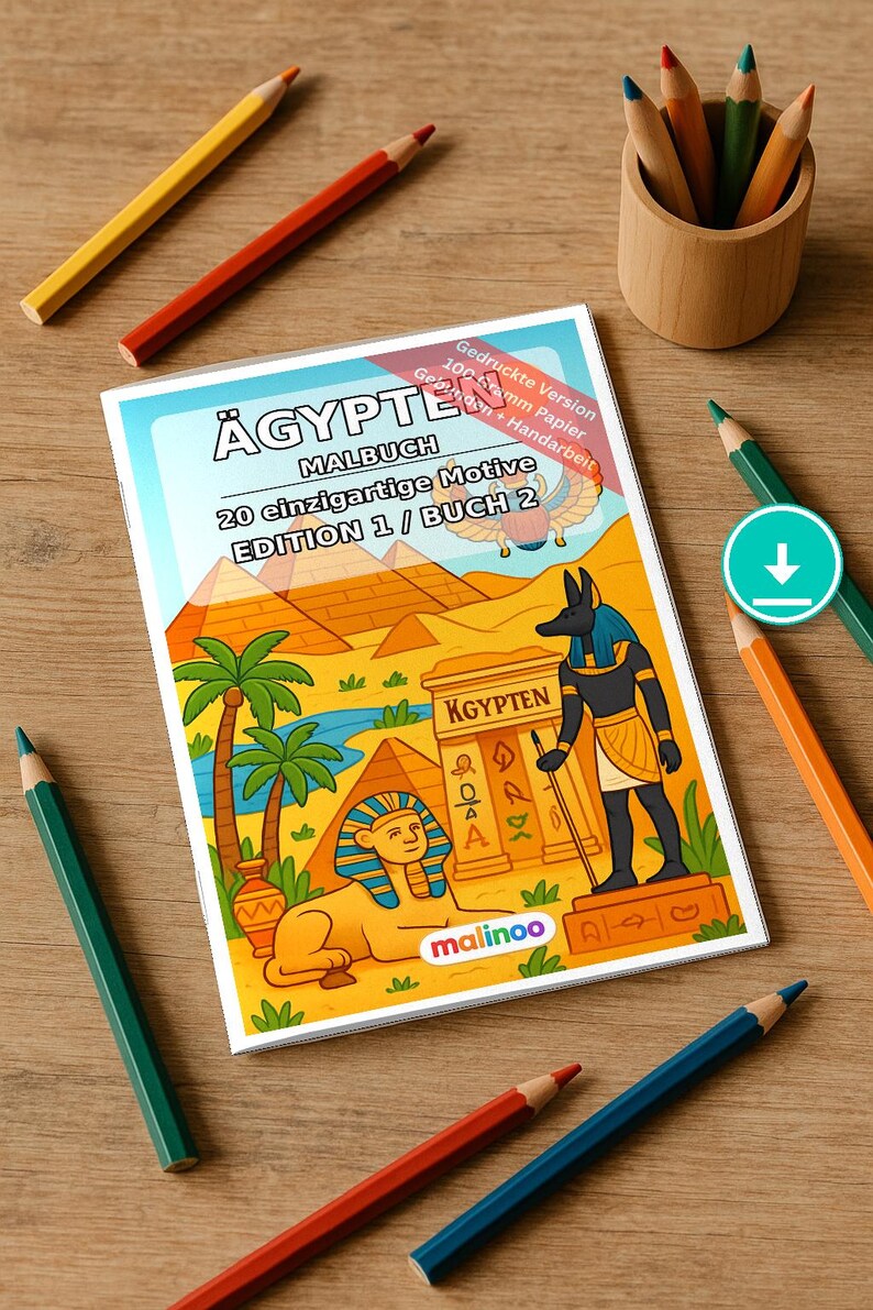 Egypt Coloring Book PDF Download digital – 20 coloring pages for children – Book 02 Edition 1 (DIN-A4) image 1