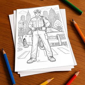 Libro para colorear de policías, impreso, sin encuadernar – 20 páginas para colorear para niños – Libro 01 Edición 1 (DIN A4) imagen 1