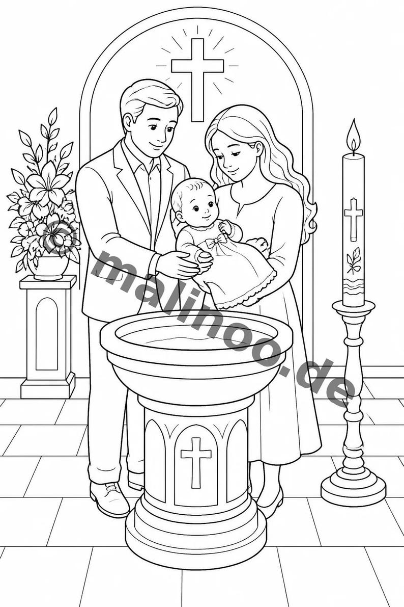 Baptism coloring pages for children – gift for starting school and school cone – 20 coloring pages (PDF) E1/B2 image 3