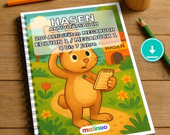 Libro di attività con coniglietti per bambini – 100 pagine di puzzle e attività – Download PDF E1/B1 (DIN-A4) – Regalo, attività, calendario dell'Avvento