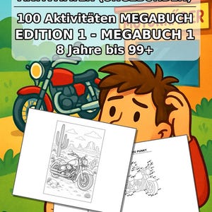 Motorcycle Activity Book for Children – 100 Puzzle and Activity Pages – Printed + Loose E1/B1 (DIN A4) – Gift, Activity image 2