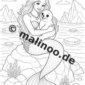 Livre de coloriage de sirènes pour enfants – 100 pages à colorier – Téléchargement PDF E1/B3 (DIN-A4) – Cadeau, activité, calendrier de l'Avent, anniversaire image 4