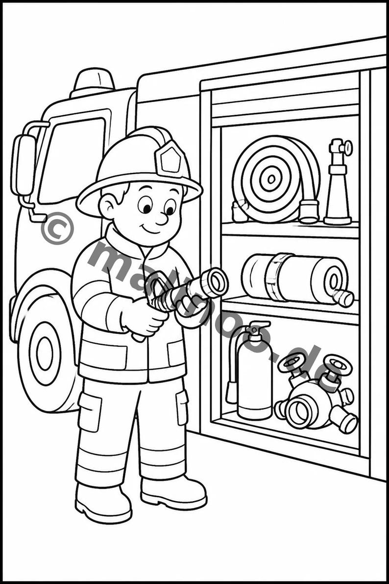 Feuerwehr Comic-Style Malbuch zum Ausmalen für Kinder – ruhige Beschäftigung für Regentage zu Hause – 50 Ausmalbilder (DIN-A4) E2/B1-2 afbeelding 9