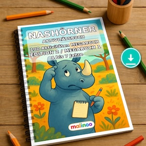 Rhinoceros Activity Book as a PDF for ages 8 and up – 100 pages of puzzles – Birthday gift for children E1 image 1