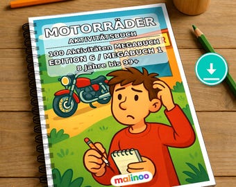 Motorcycle Activity Book for Children – 100 Puzzle and Activity Pages – PDF Download E1/B1 (DIN-A4) – Gift, Activity, Advent Calendar