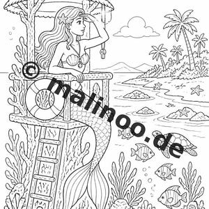 Meerjungfrauen Malbuch Kinder – 100 Ausmalbilder – PDF Download E1/B5 (DIN-A4) – Geschenk, Beschäftigung, Adventskalender, Geburtstag Bild 9