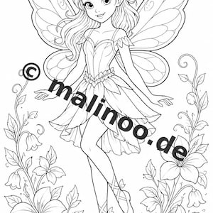 Fairy Coloring Book for Children – 50 Coloring Pages – PDF Download E1/B1 (DIN-A4) – Gift, Travel Activity, Birthday, Activity image 4