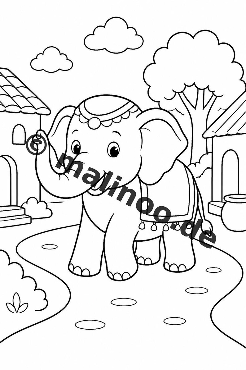 Elefanten Malbuch Kinder – 50 Ausmalbilder – PDF Download E1/B1 (DIN-A4) – Geschenk, Reisebeschäftigung, Geburtstag, Beschäftigung Bild 5