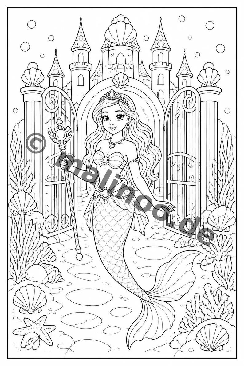 Livre de coloriage et de dessin de sirènes pour enfants – Activité pour les salles d'attente, les cabinets médicaux et les restaurants – 100 pages à colorier (format A4) E3 image 6