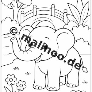 Elephant coloring book as a PDF for ages 3 and up – 100 pictures to color – printable template for home use, unlimited prints E2 image 7
