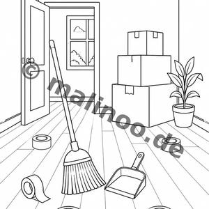 引っ越しします！子供向け塗り絵 – リラックスとマインドフルネスのための塗り絵 – 20ページ (PDF) E1/B1 画像 5