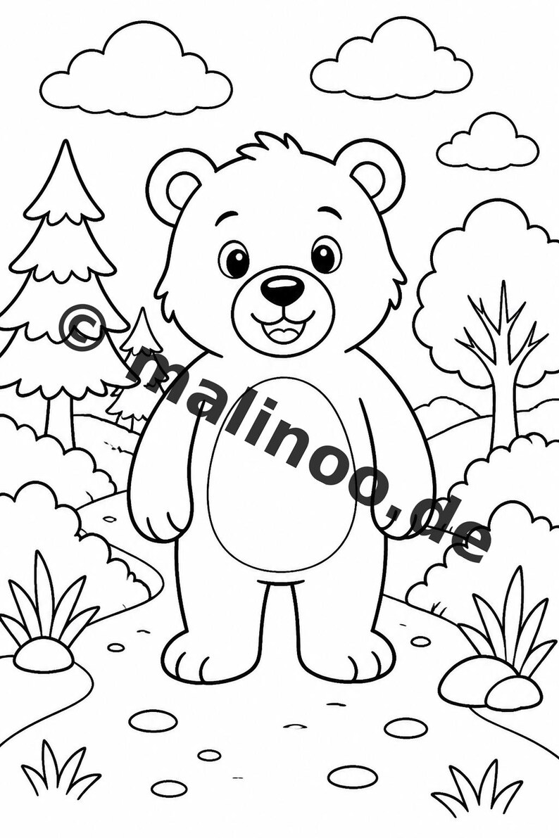 Berenkleurboek voor kinderen – 100 kleurplaten – PDF-download E1/B2 (DIN-A4) – Cadeau, activiteit, adventskalender, verjaardag afbeelding 4