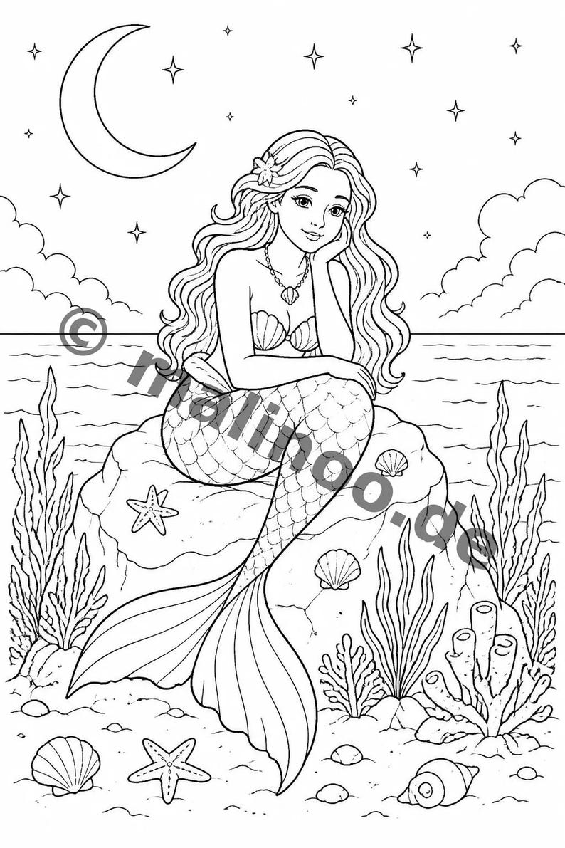 Gift idea for grandchildren and godchildren: Mermaid coloring book with 100 coloring pages (DIN A4) E6 image 10