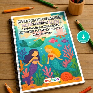 Meerjungfrauen Malbuch PDF Download digital – 100 Ausmalbilder für Kinder – MEGABUCH 01 Edition 1 (DIN-A4) imagem 1