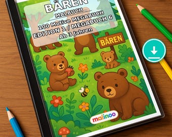 Livre de coloriage d'ours pour enfants – 100 pages à colorier – Téléchargement PDF E1/B6 (DIN-A4) – Cadeau, activité, calendrier de l'Avent, anniversaire