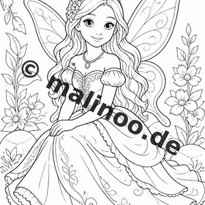 Fairy Coloring Book for Children – 50 Coloring Pages – PDF Download E1/B1 (DIN-A4) – Gift, Travel Activity, Birthday, Activity image 8