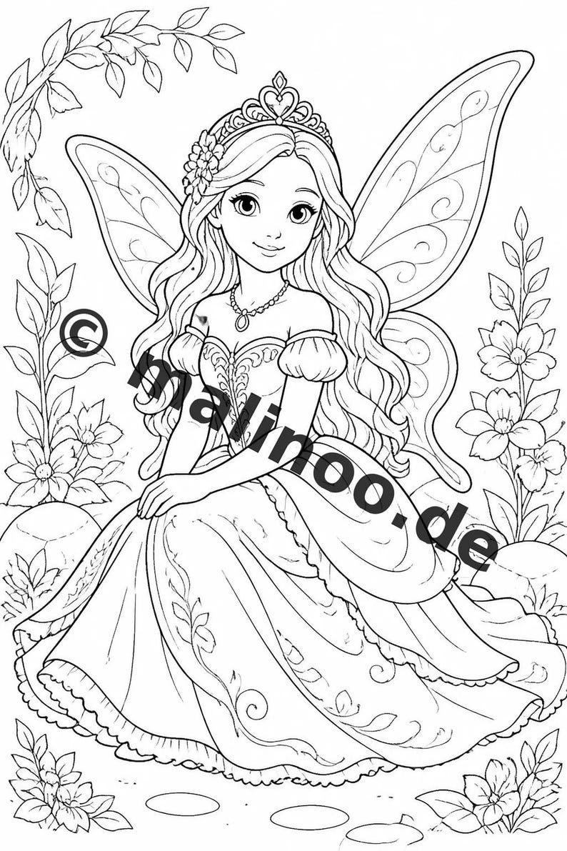 Fairy Coloring Book for Children – 50 Coloring Pages – PDF Download E1/B1 (DIN-A4) – Gift, Travel Activity, Birthday, Activity image 8