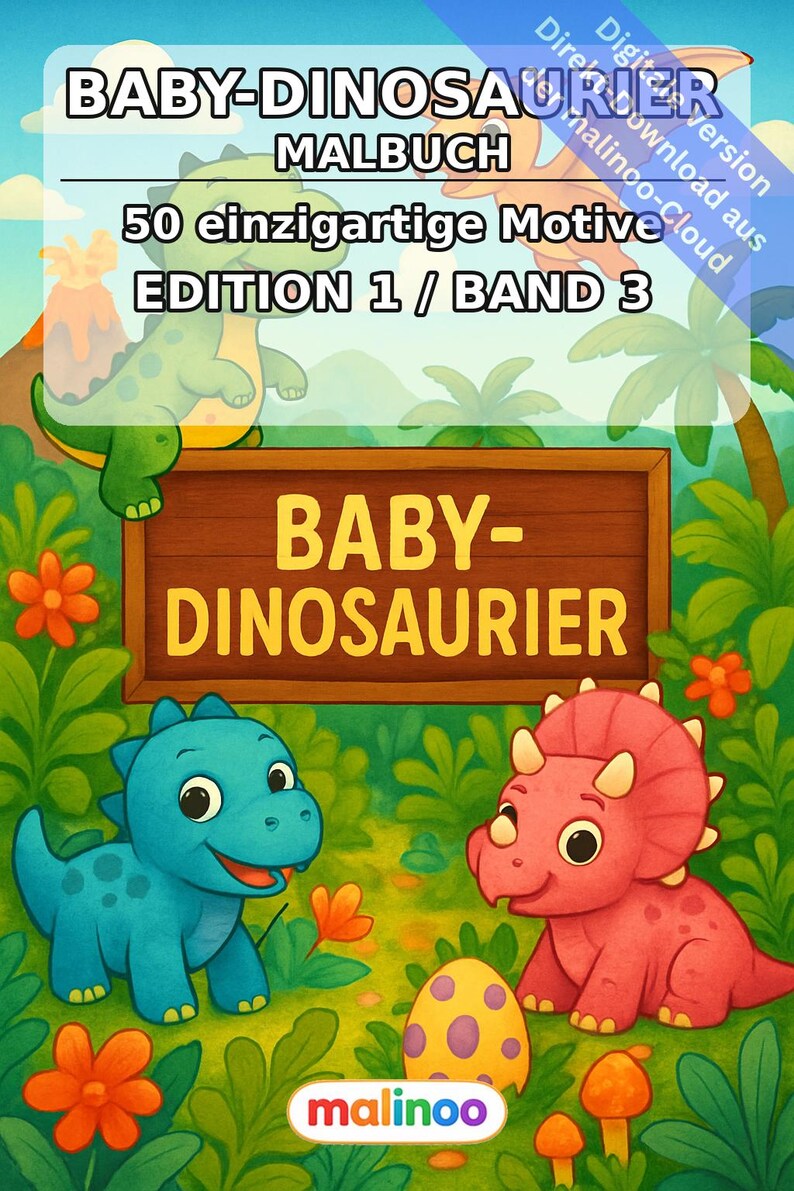 Baby Dinosaurs Coloring Book for Kids – 50 Coloring Pages – PDF Download E1/B3 (DIN-A4) – Gift, Travel Activity, Birthday, Activity image 2