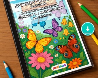 Vlinderkleurboek voor kinderen – 100 kleurplaten – PDF-download E1/B6 (DIN-A4) – Cadeau, activiteit, adventskalender, verjaardag
