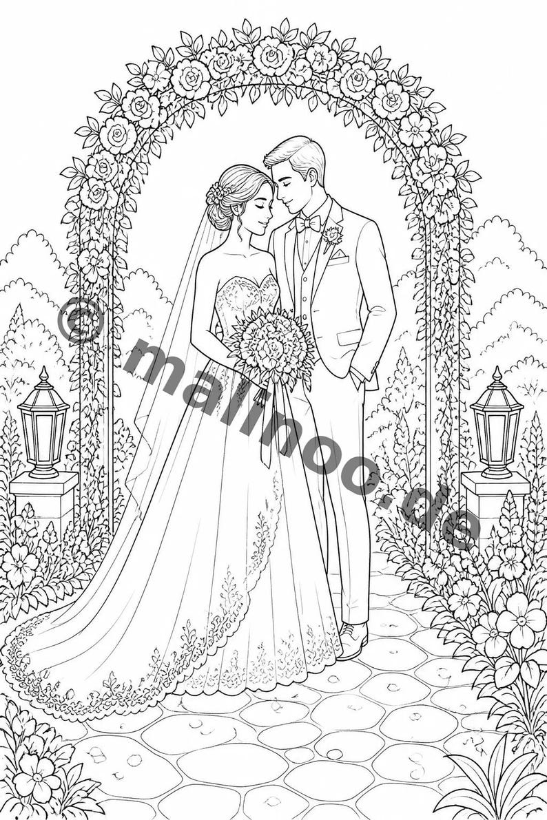 Livre de coloriage créatif sur le thème du mariage pour enfants – Idée cadeau pour petits-enfants et filleuls – 20 pages à colorier (PDF) E1/B5 image 3