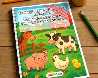 Bauernhof Malbuch gedruckt und gebunden – 100 Ausmalbilder für Kinder – MEGABUCH 02 Edition 1 – Einseitig bedruckt (DIN-A4)