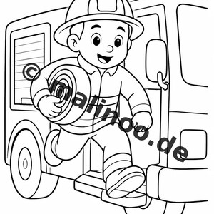Livro de colorir infantil em estilo de quadrinhos sobre bombeiros – 100 páginas para colorir – Impresso + Folhas soltas E1/B1 (DIN A4) – Presente, atividade, calendário do Advento imagem 7