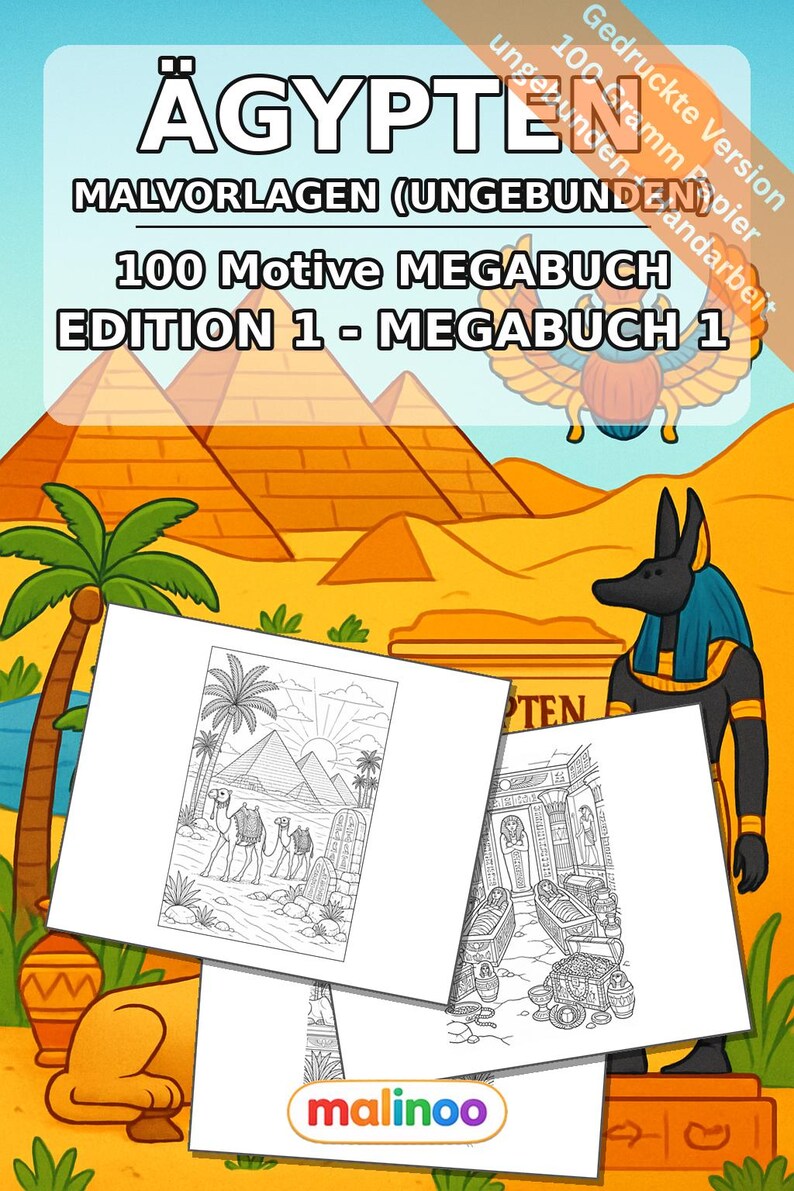 Livro de colorir do Egito, impresso, sem encadernação – 100 páginas para colorir para crianças – MEGA BOOK 01 Edição 1 (DIN A4) imagem 2