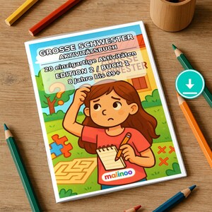 Gift for big sister and big brother: Big sister puzzle book to print with 20 puzzle and activity pages (PDF) E1/B2 image 1
