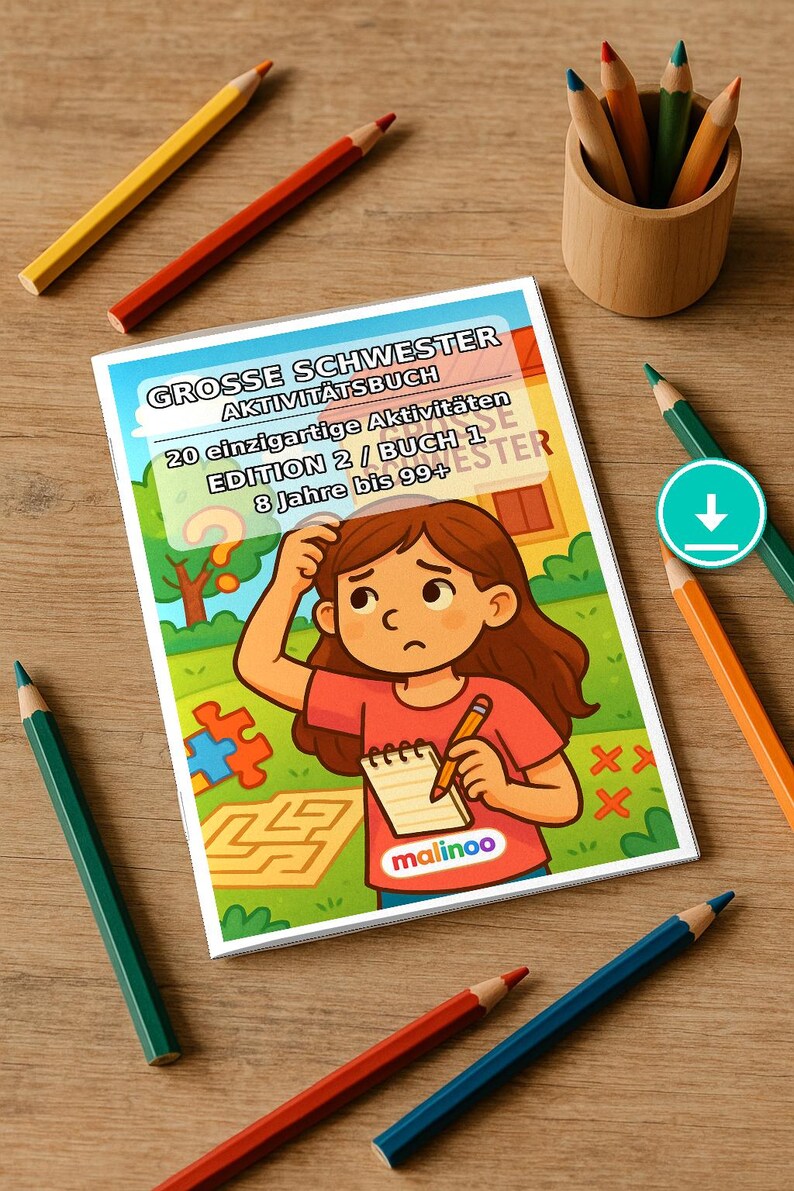 Gift for big sister and big brother: Big sister puzzle book to print with 20 puzzle and activity pages (PDF) E1/B2 image 1