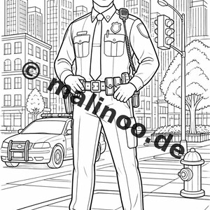 Police Coloring Book for Kids – 100 Coloring Pages – PDF Download E1/B4 (DIN-A4) – Gift, Activity, Advent Calendar, Birthday image 3
