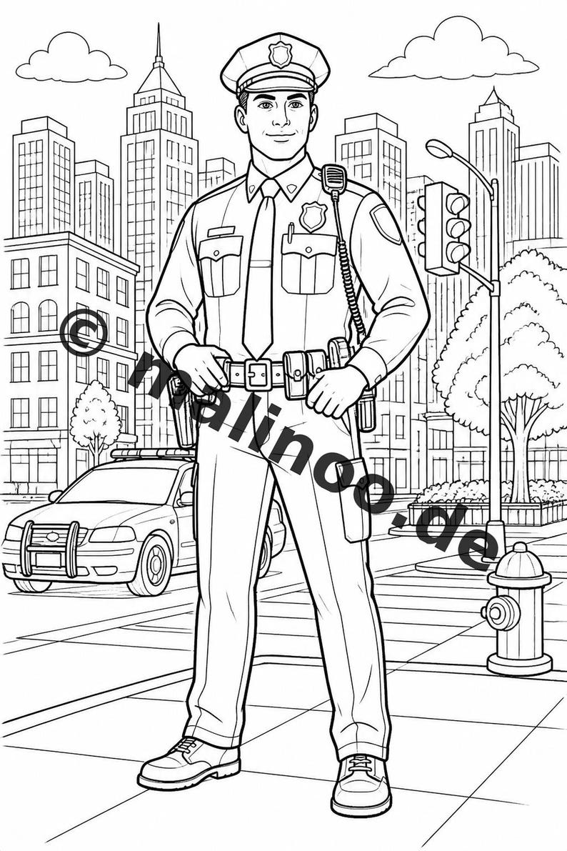 Police Coloring Book for Kids – 100 Coloring Pages – PDF Download E1/B4 (DIN-A4) – Gift, Activity, Advent Calendar, Birthday image 3