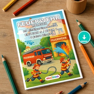 Fire Coloring Book for Kids – 20 Coloring Pages – PDF Download E1/B1 (DIN-A4) – Party Favor, Gift, Children's Birthday Party, Guest Gift image 1