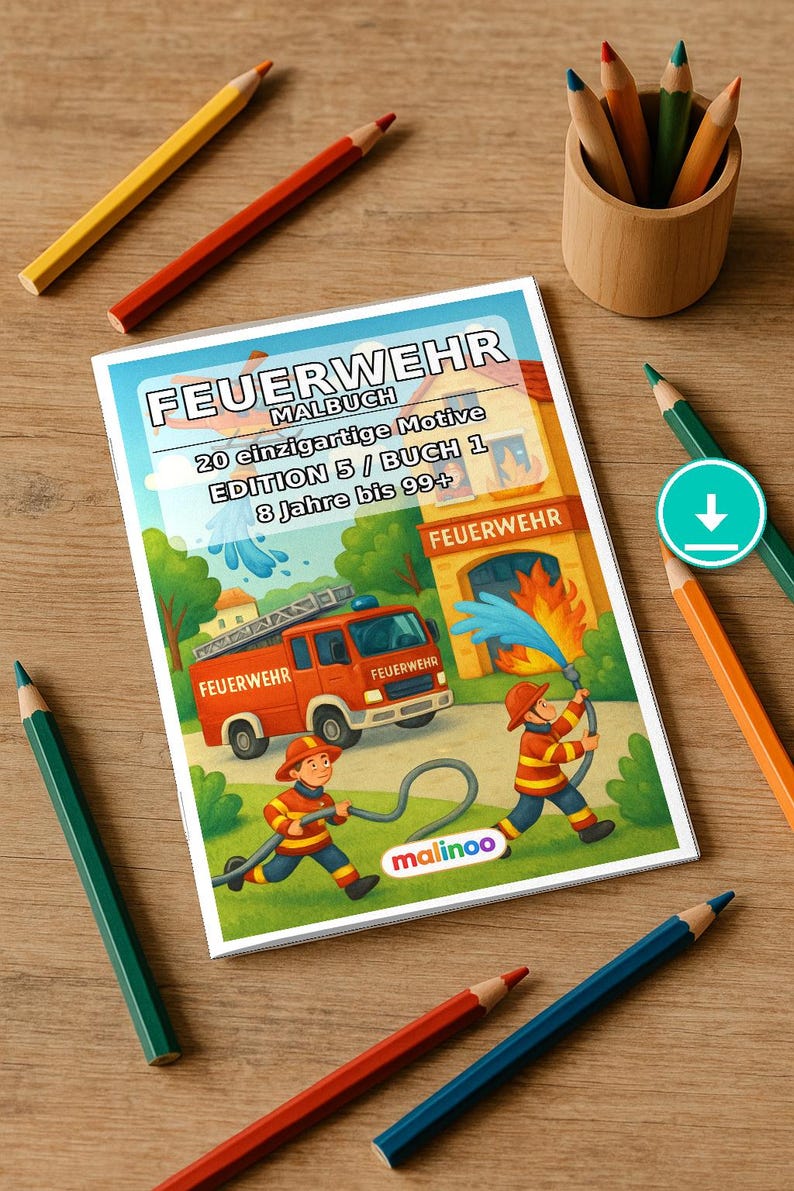 Fire Coloring Book for Kids – 20 Coloring Pages – PDF Download E1/B1 (DIN-A4) – Party Favor, Gift, Children's Birthday Party, Guest Gift image 1