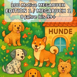 Hunde Malbuch Kinder – 100 Ausmalbilder – PDF Download E1/B1 (DIN-A4) – Geschenk, Beschäftigung, Adventskalender, Geburtstag Bild 2