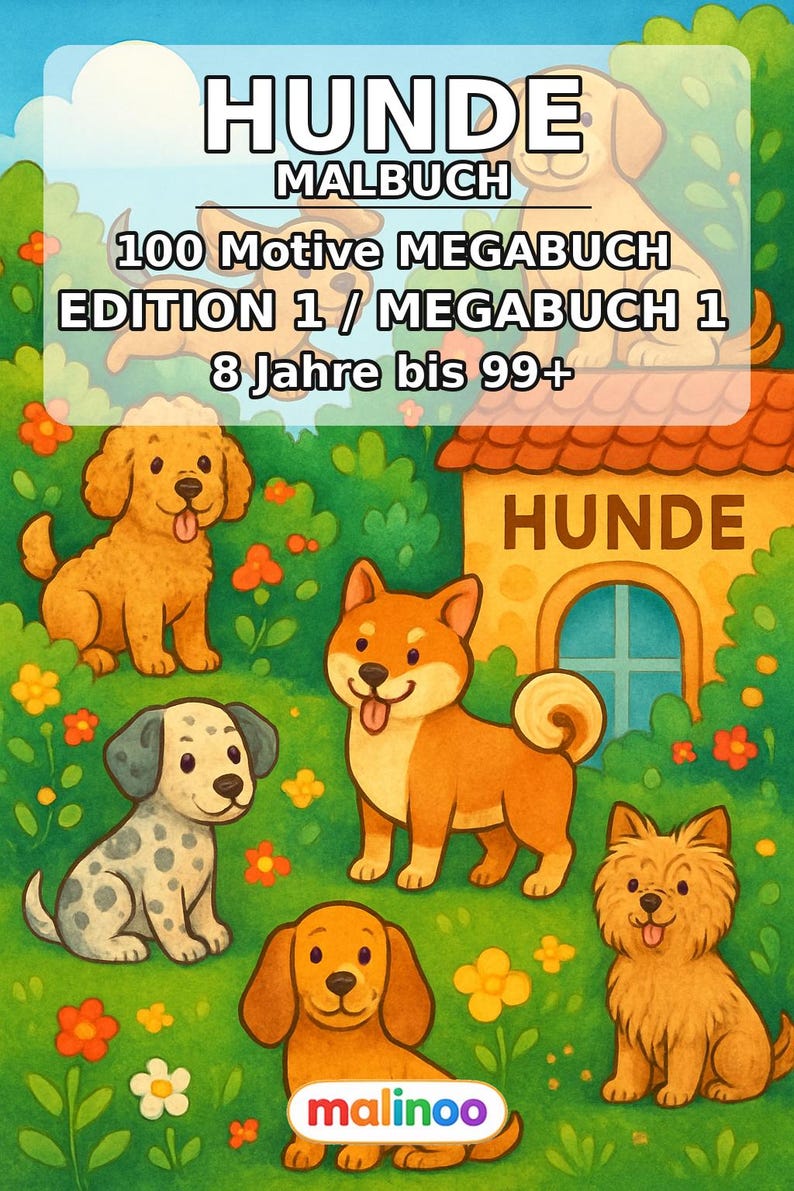 Hunde Malbuch Kinder – 100 Ausmalbilder – PDF Download E1/B1 (DIN-A4) – Geschenk, Beschäftigung, Adventskalender, Geburtstag Bild 2